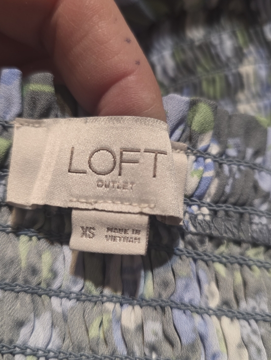 Loft Outlet Floral Smocked Dress Gray & Blue Size XS - Picture 8 of 10